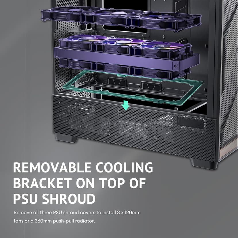 Antec Flux Pro, 6 x PWM Fans Included, High-Airflow Front Panel with Walnut Wood, iShift PSU 90° Mount, USB3.0 x 2, Type-C, 420mm Radiator Support, Temp. Display, Full-Tower E-ATX PC Case