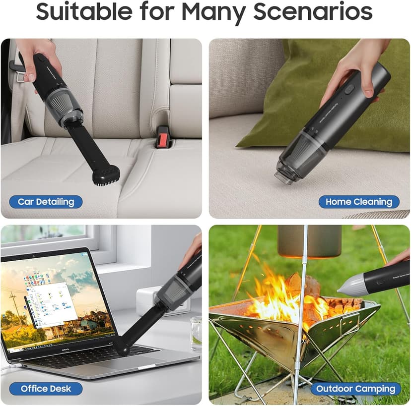 Handheld Vacuum Cordless, Car Vacuum Cleaner Portable with HEPA Filter, 2 Suction Modes, Mini Hand Held Vacuum Rechargeable for Car, Home, Pet Hair, Office, Desk, Keyboards (Black)