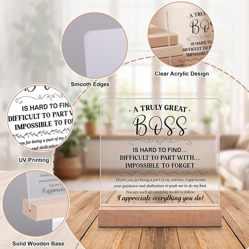 Gifts for Boss Female, Acrylic Plaque Decor Birthday Thank You Gifts for Women Men Office Decor Boss Gifts for Women, 5.5 x 5.9" Acrylic Plaque Gift for Boss Women Man B0H8B3XHLP