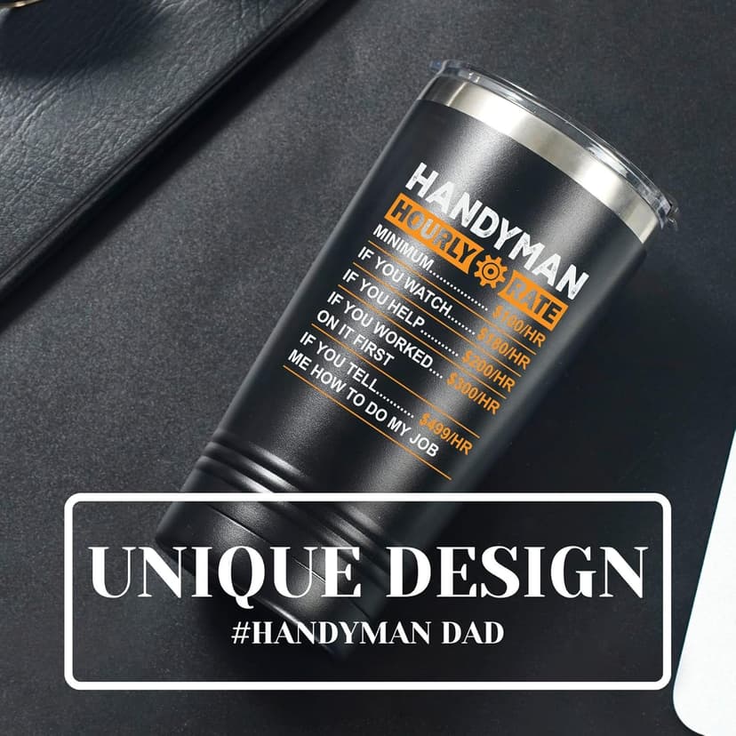 Onebttl Funny Handyman gifts for Men, Handyman Gifts Idea, 20 oz Insulated Stainless Steel Tumbler, Hourly Rate Travel Mug