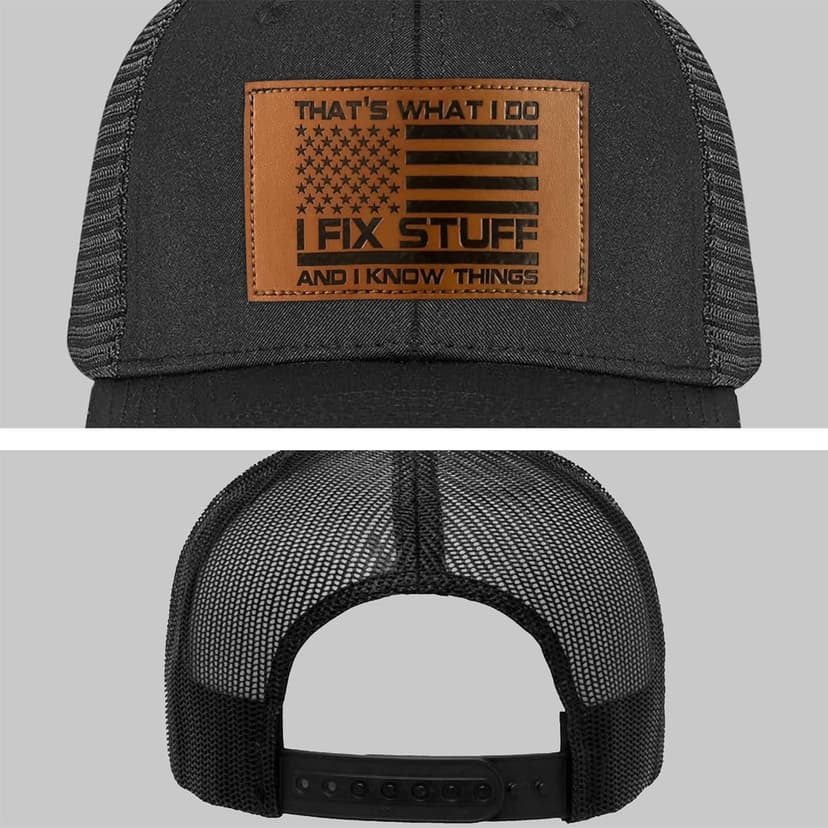 Gifts for Dad, Men,Him, Husband, Grandpa - Dad Gifts for Christmas Hat - Ideas Birthday 40th 50th 60th 70th 80th - I Fix Stuff Trucker Hat Black