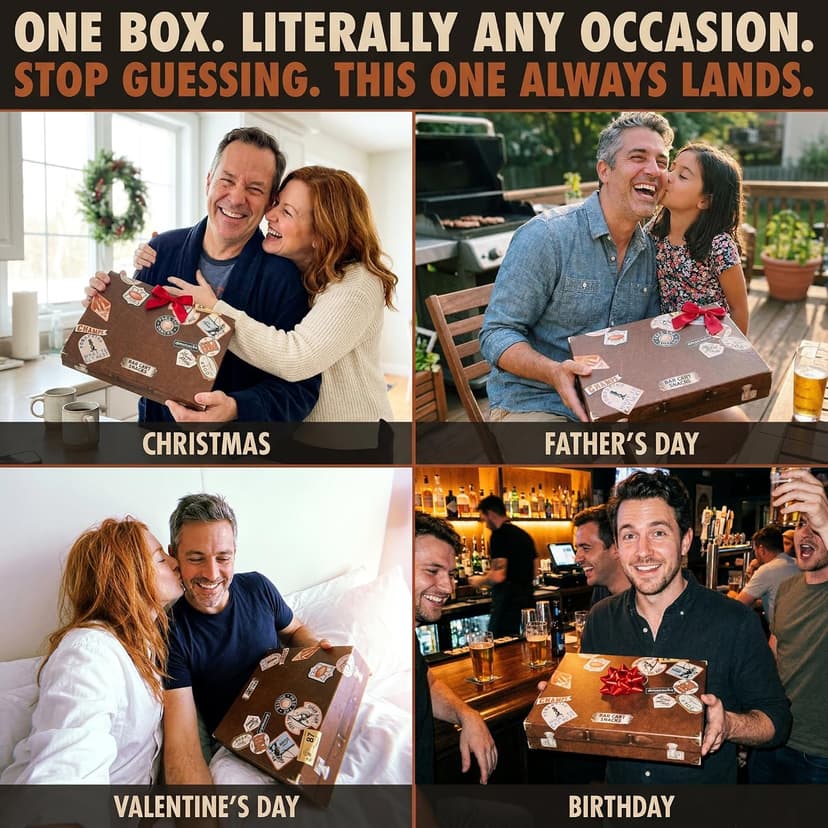Snack Box Gift Basket, Birthday Gift for Men, Food Care Package, Unique Tins of Assorted Nuts, Snacks in Stunning Case - Treat for Men, Women, Dad, Friends, Family