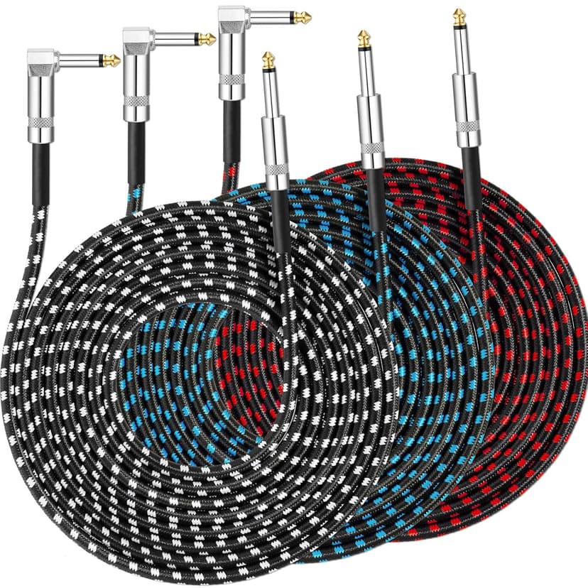 Tomorotec 3-Pack 10ft Braided Guitar Cables for Electric Guitar, Bass, Microphone, Speaker, Mixing Console, 1/4" Interface Instrument Cables with Durable Copper & PE Build and Tangle-Free Tweed Jacket
