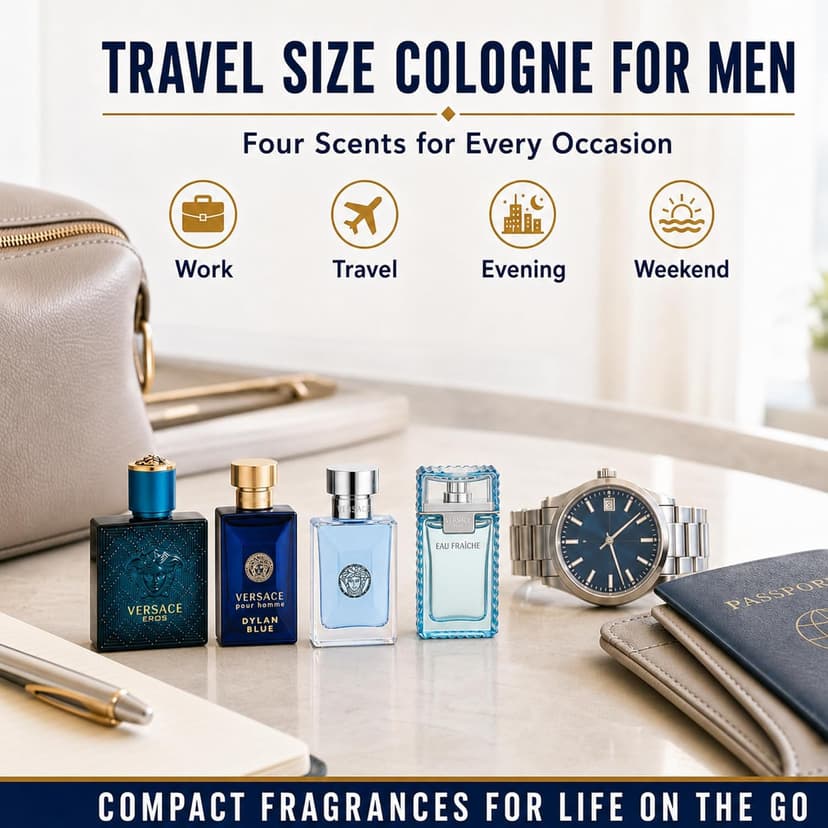 Versace Cologne for Men Set of 4 Mini Eros, Pour Homme, Dylan Blue, Eau Fraiche Perfume for Men Fragrance Sampler Set - Designer Mens Cologne Samples (4 Count, 0.17 oz)