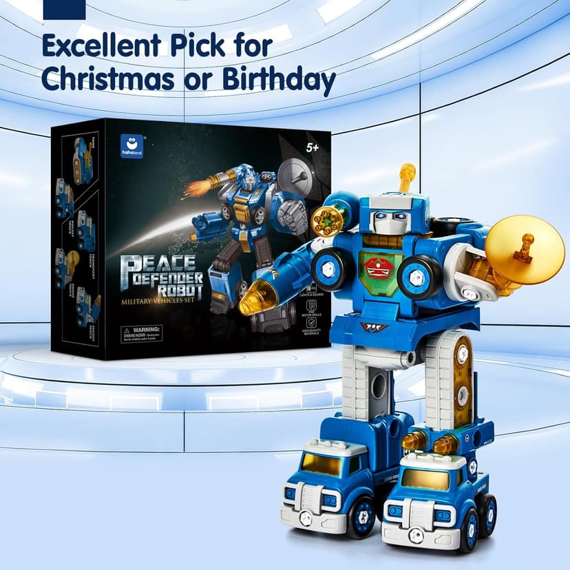 hahaland Toys for 5 Year Old Boy Birthday Gift - STEM Boys Toys for 6 Year Old Boy Age 6-8 Years, 5 in 1 Building Take Apart Trucks Transform to Robot, Kids Ages 5-7 Christmas Stocking Stuffers Gifts