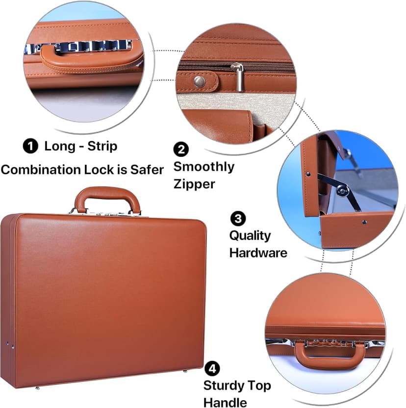 Large Business Briefcase for Men - Hard Case PU Leather Attache with Lock ,Expanding Business Briefcase Bag for Professionals