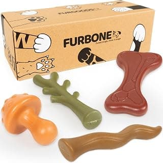 4 shapes and flavors: peanut butter, lamb, chicken, beef; long lasting chews for puppies and adult dogs, gift ready box FURBONE Flavored Nylon Dog Chew Toys 4 Pack, Bones for Small & Medium Dogs B0FQC6RNZM