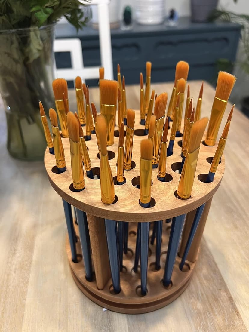 Rotating Paint Brush Holder - Handmade Paint Brush Holder Rotating Art Supply Organizer – Large Capacity Cherry Hardwood Brush Organizer for Desk, Arts and Crafts B0BTBF896Q