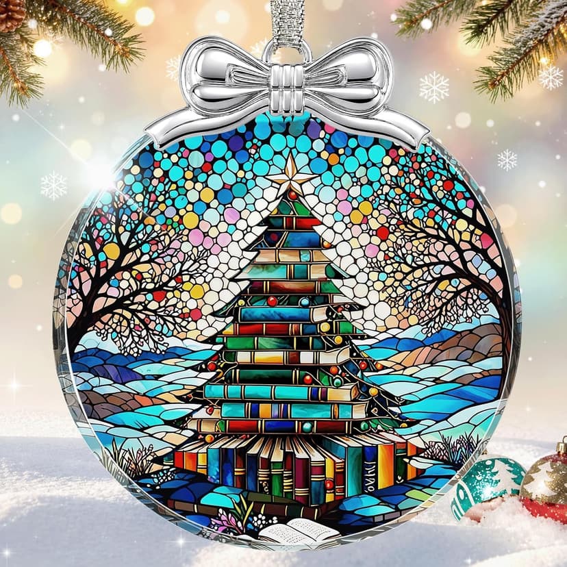 Hanging Ornament for Christmas Tree Decorations- Holiday Keepsake Present Exchange Idea Book Tree Christmas Ornament Unique 2026, Book Lover Gift Glass B0FJMNWGJ9
