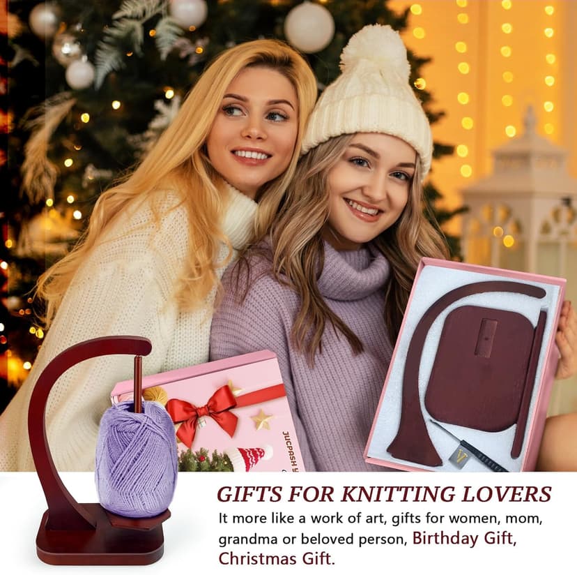 JUCPASH Yarn Holder for Crocheting and Knitting, Wooden Yarn Spinner with Magnetic Rotating Mechanism and Anti-Slip Pads, Crochet Gift for Knitting Lovers - Brown