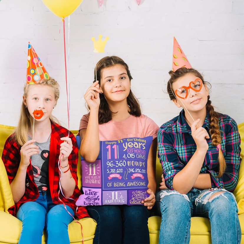 11 Year Old Girl Birthday Gifts - 11th Birthday Decorations - Throw Pillow Covers 18 x 18 inch