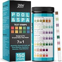 JNW 7-in-1 Pool Test Strips, 150 Quick & Accurate Test Strips for Pool Water, Spa Test Strips for Hot Tub, Chlorine Test Strips, Bromine, pH, Alkalinity, Hardness & More - Swimming Pool Test Kit