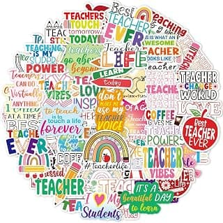 Teacher Appreciation Gifts, For Laptop Water Bottle Fancy Land Teacher Stickers Vinyl Waterproof 100Pcs Back to School Supplies B0BLTNMT39