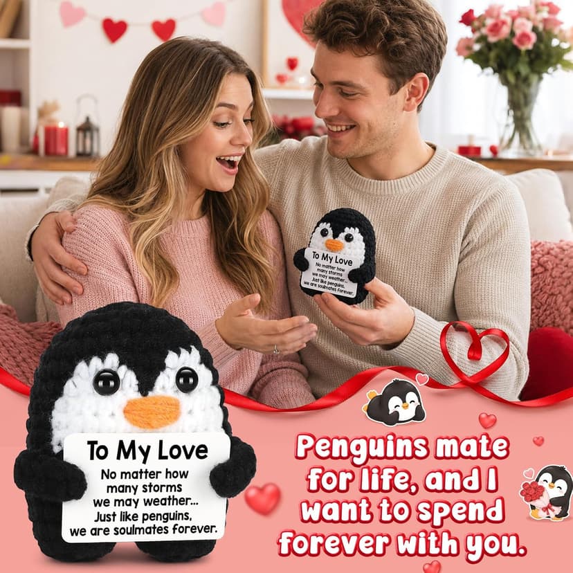 Gifts for Him Her Boyfriend Girlfriend, To My Love Handmade Crochet Penguin Present, Wedding Anniversary Birthday Gift for Women Men, Romantic I Love You Gift for Couples Wife Husband Christmas