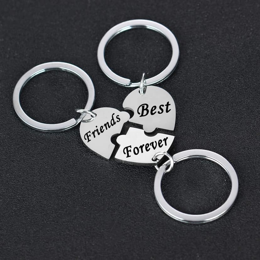 YEEQIN 3PCS Best Friends Forever Keychain Set, Best Friends Gifts For 3, Matching Heart Keychains Gift for Sisters
