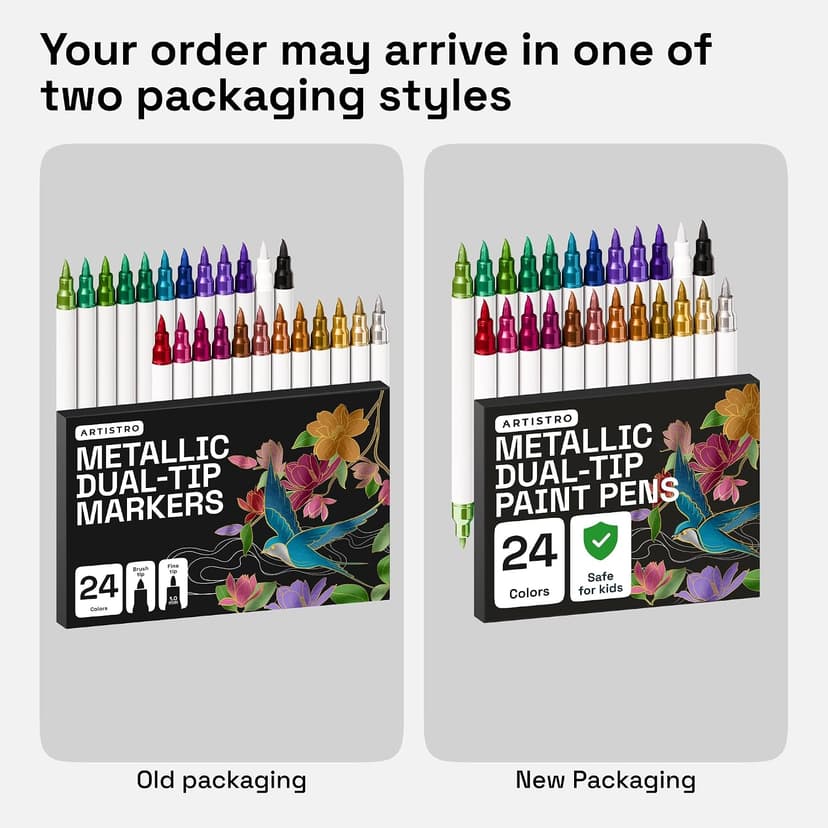 For Fabric, Rock, Glass, Wood, Arts & Crafts Gift for Adults, Teens & Kids, Pumpkin Decorating Kit & Halloween Crafts ARTISTRO 24 Metallic Dual-Tip Acrylic Paint Marker Pens for Drawing B0CZ14KD68