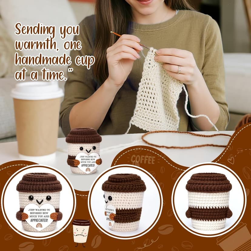 Thank You Gifts for Coworkers Teacher Nurse Employee Christmas Farewell Appreciation Office Desk Decor Mini Coffee Lover Gift Appreciation Gift for Women Men Coworkers Thank You Gift Crochet Coffee Cup B0FQTJYVLP