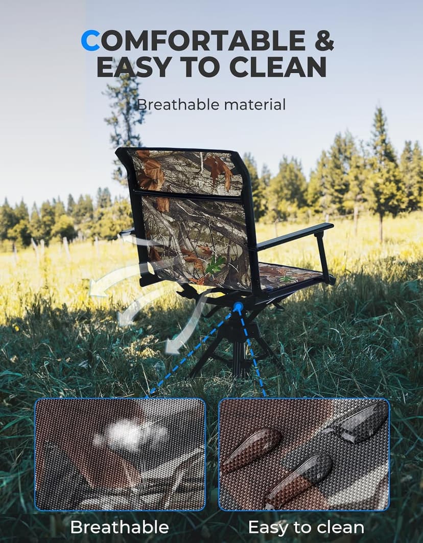 KEMIMOTO Hunting Blind Chair 360 Degree Silent Swivel, 300 Lbs Height Adjustable Quick Folding Portable Comfortable Hunting Deer Fishing Ground Chair