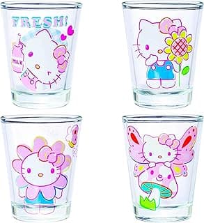 Silver Buffalo Sanrio Hello Kitty Spring Garden Flowers 4 Pack Mini Glass Set, 1.5 Ounces