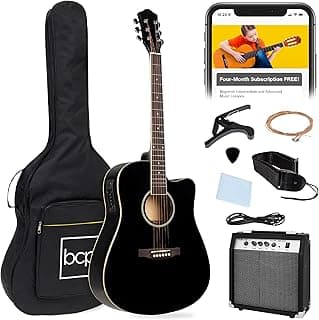 Best Choice Products Beginner Acoustic Electric Guitar Starter Set w/ 41in, All Wood Cutaway Design, Gig Bag, Strap, Picks - Black