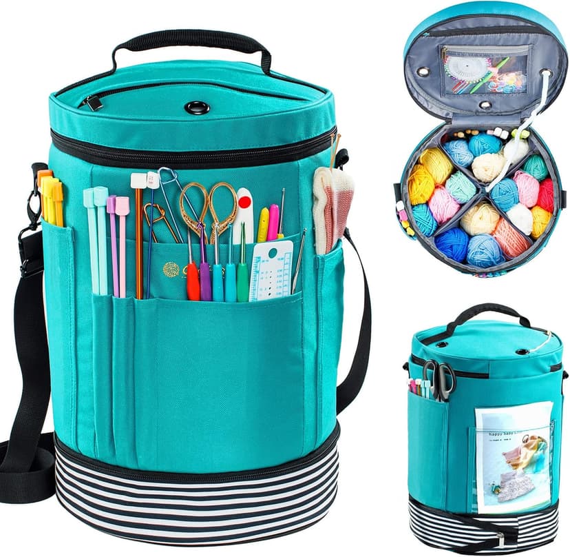 Expandable Crochet Bag - Knitting Bag Storage Organizer with Zipper Closure - Ideal Gift