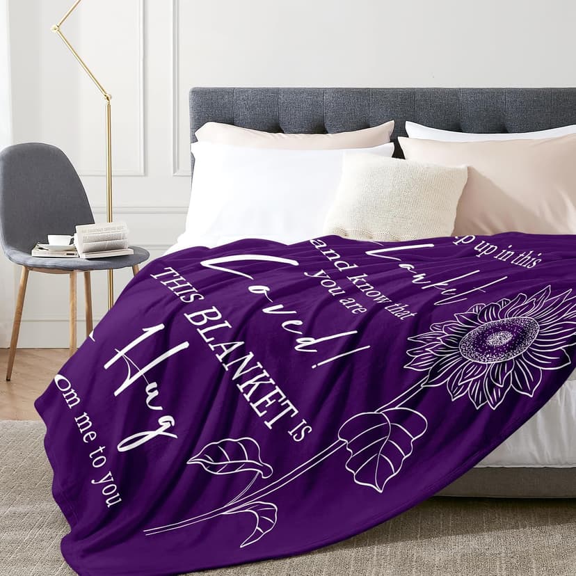 Get Well Gifts for Women After Surgery - Hug Blanket - Thinking of You Gift for Mom Friend Sister - Feel Better Inspirational Gifts for Women - Get Well Soon Gift - Purple Sunflower Blanket 50"x60"