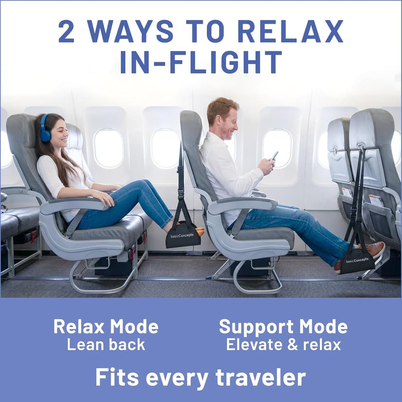 BASIC CONCEPTS Airplane Foot Hammock for Plane Travel Essentials - Airplane Travel Essentials, Long Flight Foot Rest - Plane Gadgets B07SK6ZFLM