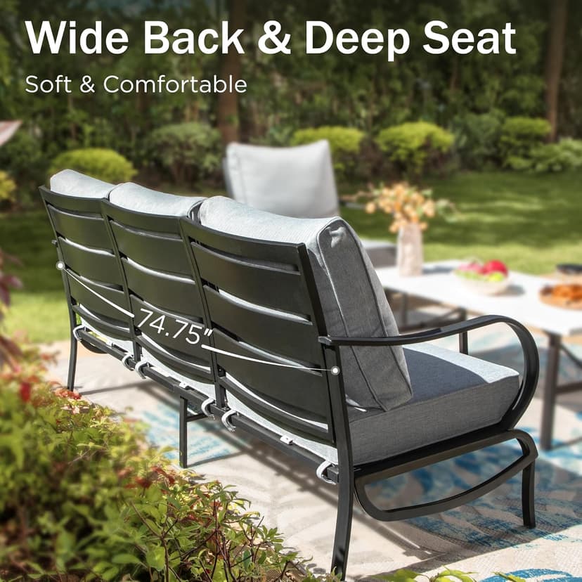 PHI VILLA 6 PCS Patio Furniture Sets with 2*Swivel Cushioned Sofa Chairs, 2* Leg Chairs, 1 * 3-Seat Wide Deep Seating Bench and 1*Coffee Table, Outdoor Conversation Set for 7 Person(Grey)