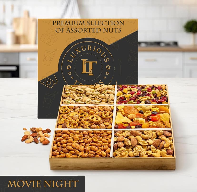 Luxurious Treats Nuts Gift Basket Gourmet Holiday Nut Box Healthy Care Package, Movie Night