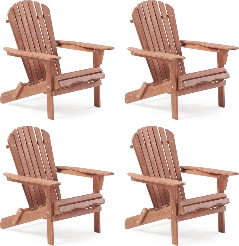 Wooden Folding Adirondack Chair Set of 4, Half Pre-Assembled Wood Lounge Chair for Outdoor Patio Garden Lawn Backyard Deck Pool Beach Firepit