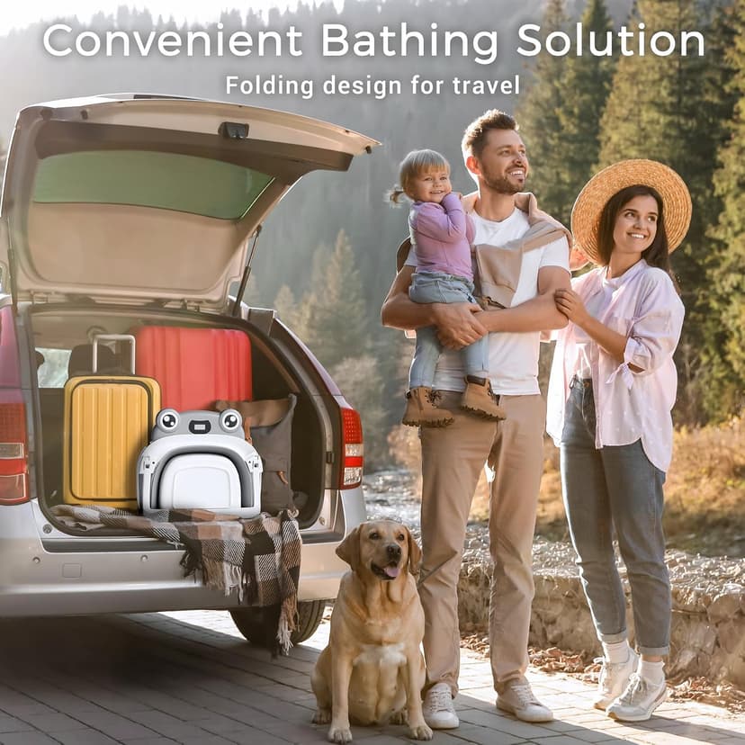 BUNWAG Baby Bathtub, Collapsible Newborn Bathtub for Infant to Toddler with Soft Cushion and Thermometer,Portable Travel Newborn Tub with No-Slip Feet, Baby Shower Gifts, 0-12 Months Baby Bath, Grey B0CTJXJL4T