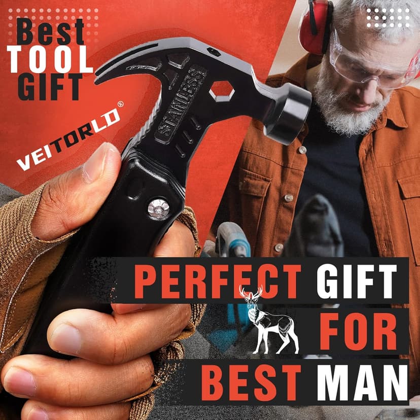 VEITORLD Christmas Stocking Stuffers, Gifts for Men Dad, Anniversary Birthday Gifts Idea for Him Husband Boyfriend, All in One Tools Hammer Multitool, Camping Hunting Hiking Xmas Presents, Cool Gadget