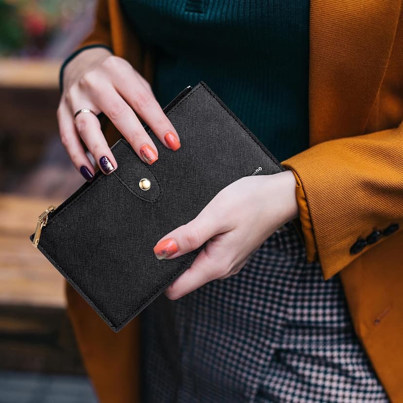 Travelambo RFID Wallet Women Large Size Bifold Multi Card Wallet Case with Zipper Pocke Credit Card Holder for Women