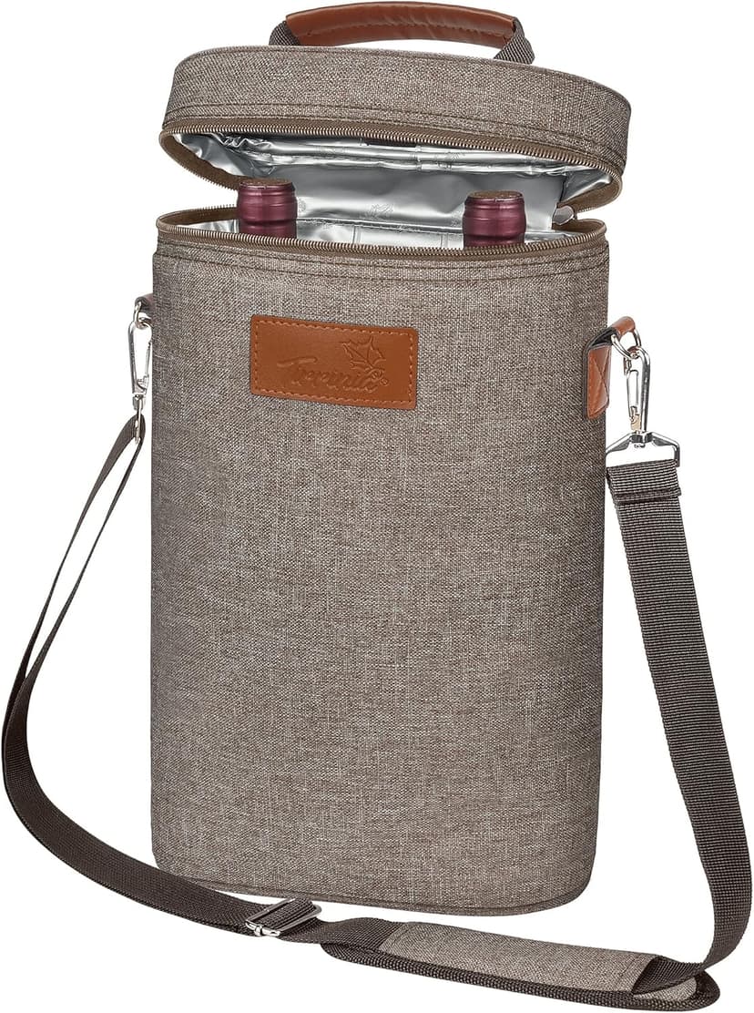 Tirrinia 2 Bottle Wine Gift Tote Carrier - Leakproof & Insulated Padded Versatile Wine Cooler Bag for Travel, BYOB Restaurant, Wine Tasting, Party, Dinner,Gift for Wine Lovers,Grey