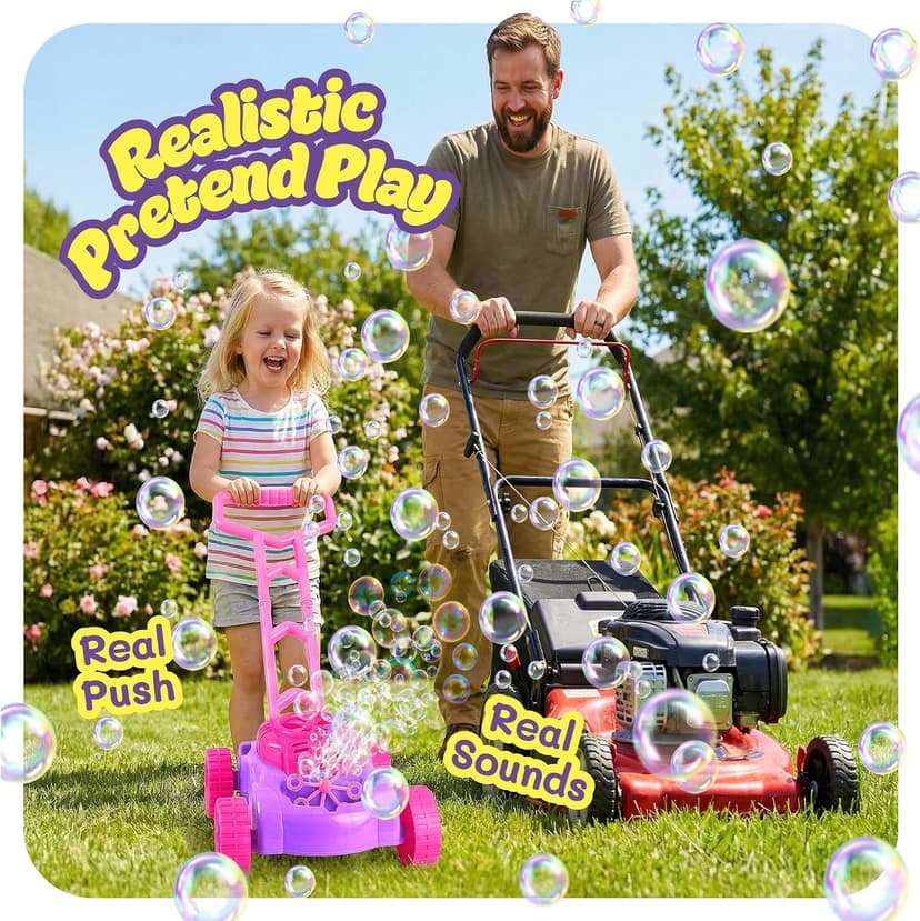 ArtCreativity Bubble Lawn Mower for Toddlers 1-3, Kids Bubble Machine for 1-Year-Old Girl Gifts, Summer Outdoor Push Gardening Toys for Kids Age 1 2 3+ Birthday Gifts for Preschool Girls