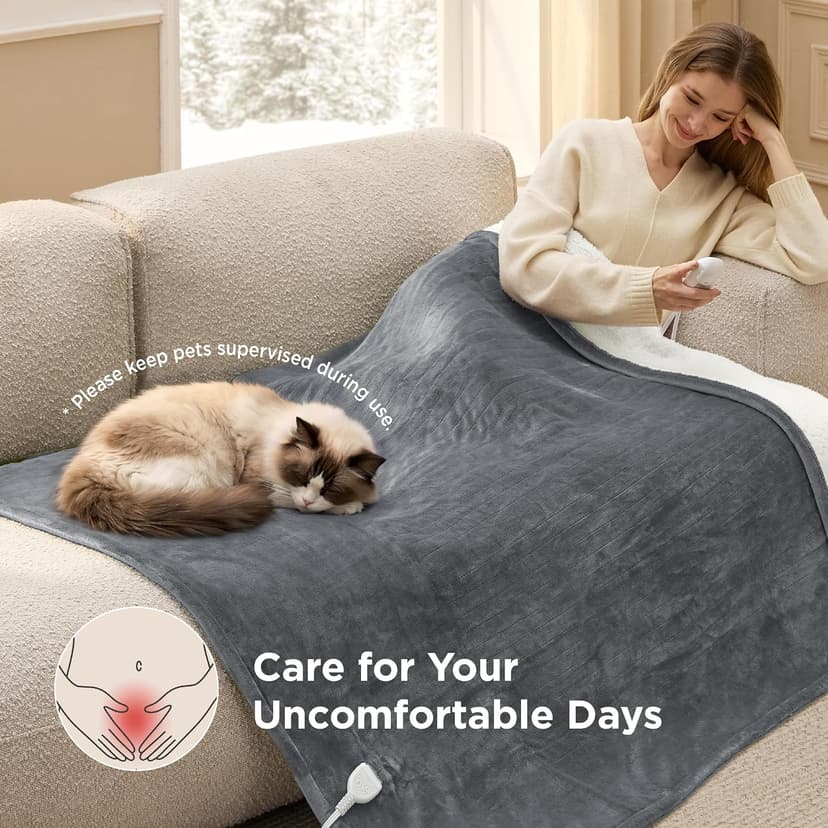 Bedsure Heated Blanket Throw Blanket - Fast Heating Electric Blanket, GentleSoft Flannel Heated Throw with 4 Time Settings, 6 Heating Settings, Warm Gifts for Grandma (50x60 inches, Grey)