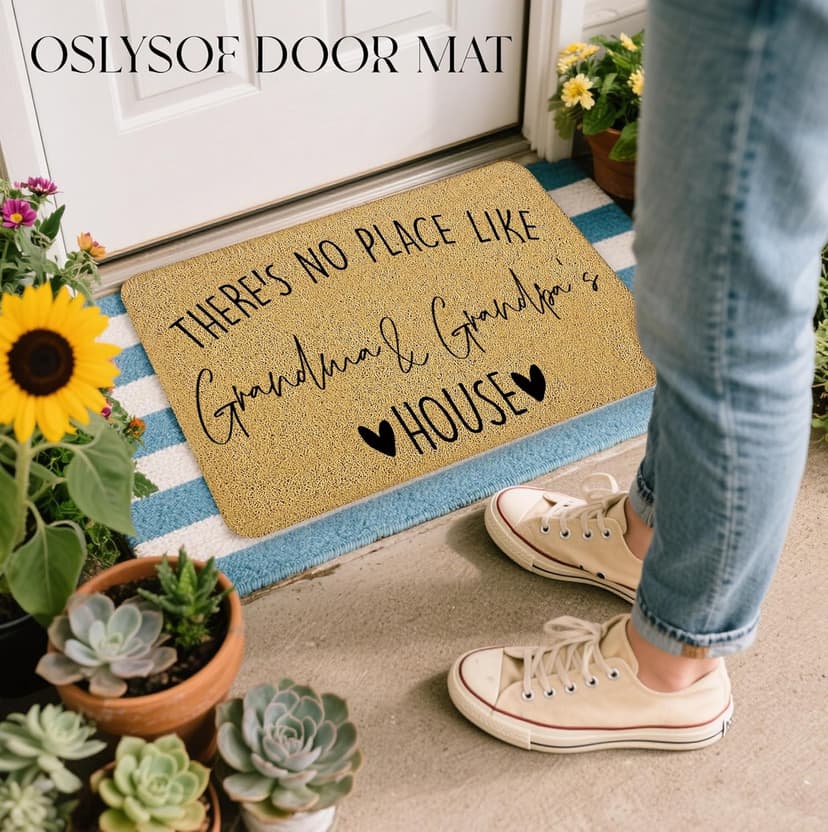 Grandma Grandpa Gifts Door Mat, Grandma and Grandpa's House Funny Doormat for Front Door Indoor Outdoor Porch Entrance Entryway, Gifts for Grandparents Welcome Mat Outside, 17x30 Inches