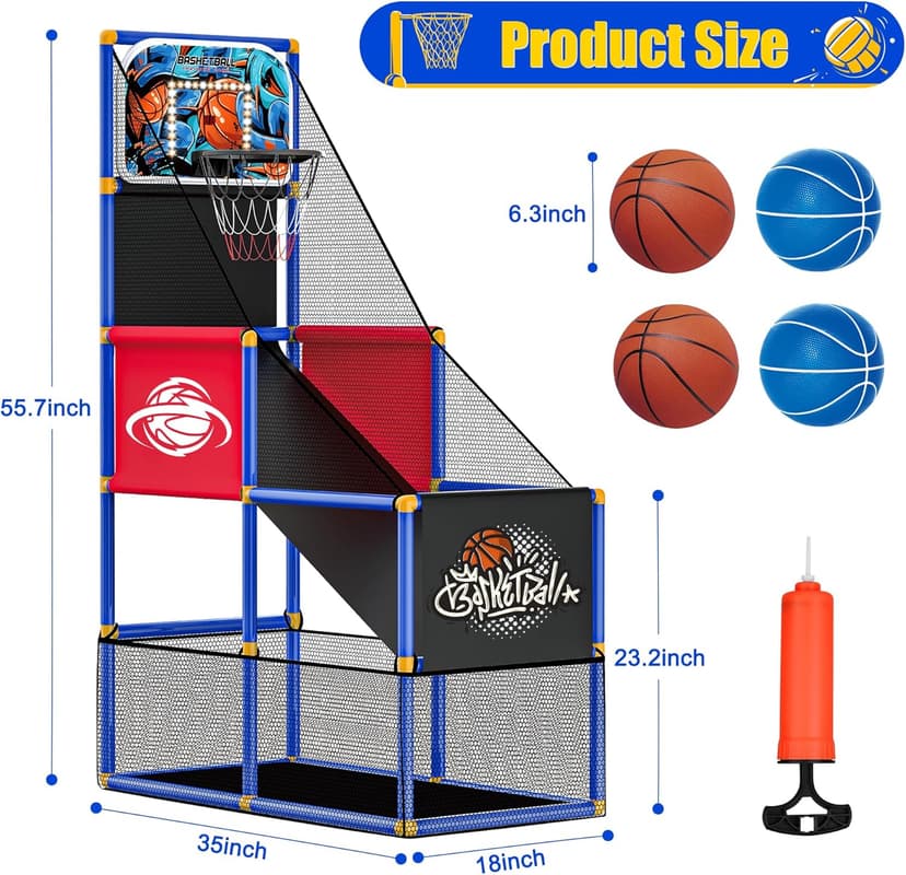 Kids Arcade Basketball Hoop Indoor Outdoor Single Shot Basketball Game for Toddler,Carnival Games Sport Gifts for Boys Girls Ages 3-8 Years Old,Ideal for Competition