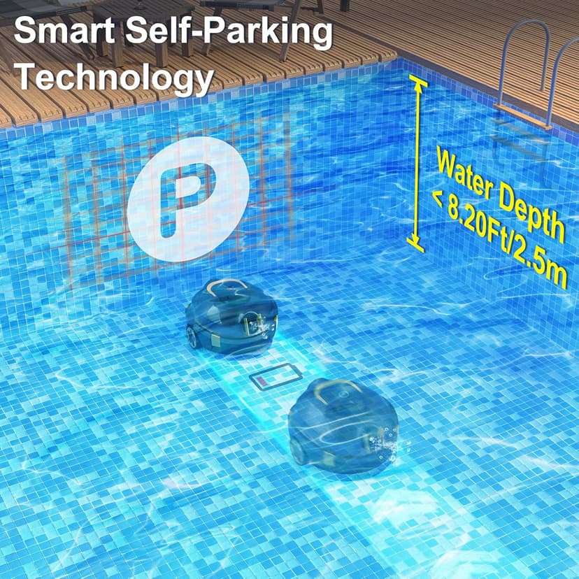 Robotic Pool Cleaner, Cordless Pool Vacuum for Above Ground & Inground Flat Pools with Dual Motors, 130 Min Runtime, Auto-Parking, Powerful Pool Vacuum Robot for Up to 1200 Sq.Ft (Black-Orange)