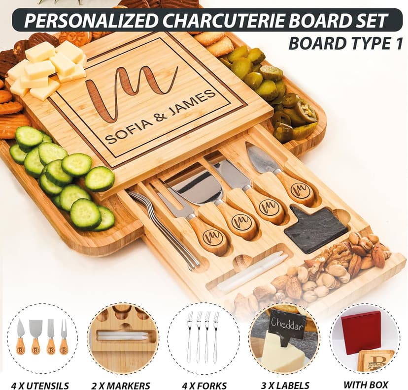 Personalized Charcuterie Board Gifts Set for Best Friends, Custom Large Cheese Board for Wedding, Anniversary, Birthday, Housewarming, Engagement, Party, New Home Gift Couple