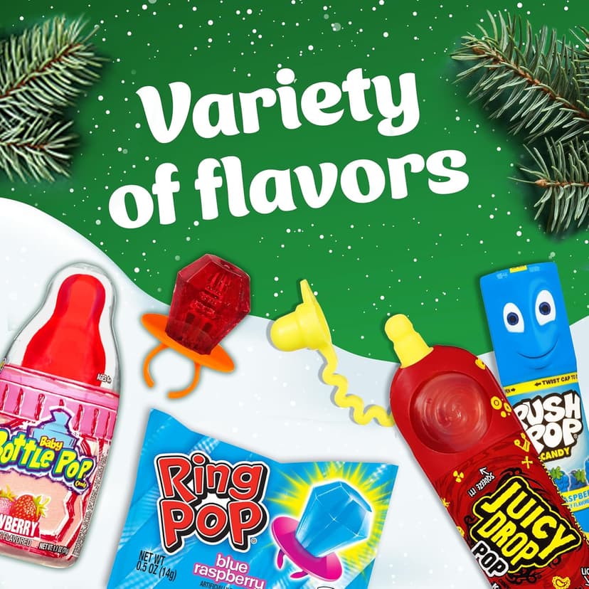 Christmas Candy Variety Pack, 18Ct Assorted Lollipops, Bulk Individually Wrapped Ring Pop, Push Pop, Baby Bottle Pop & Juicy Drop, Birthday Party Favors, Stocking Stuffers, Candy Bowls, Kids Gifts