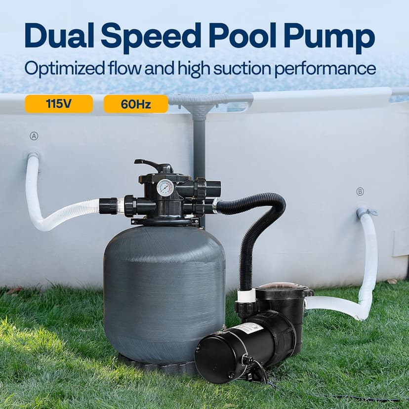 VIVOHOME 2.0 HP Above Ground Swimming Pool Pump Dual Speed 1.5" & 1.25'' Inlet/Outlet 115V Energy Saving w/Strainer Basket