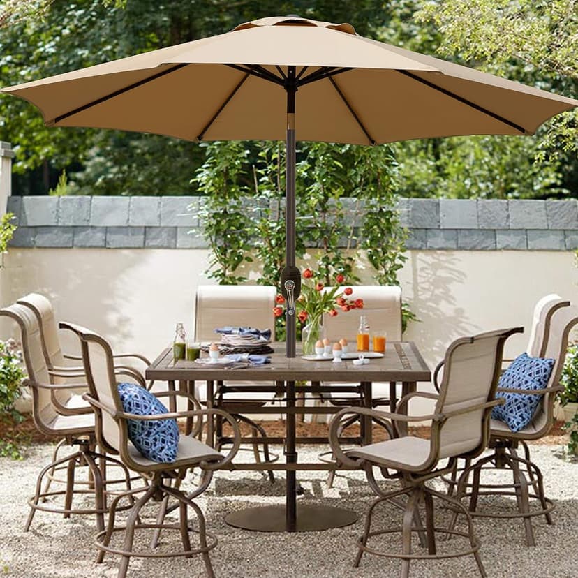 Blissun 9' Outdoor Patio Umbrella, Outdoor Table Umbrella, Yard Umbrella, Market Umbrella with 8 Sturdy Ribs, Push Button Tilt and Crank