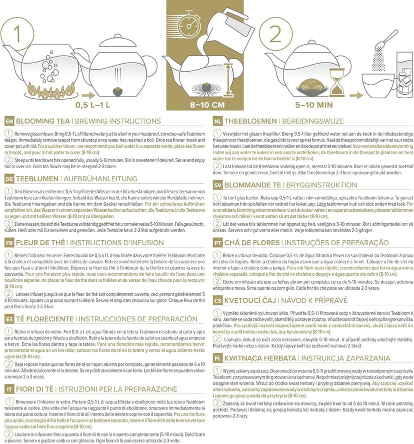 Teabloom Complete Glass Tea Set – Teapot (40 oz), Loose Tea Infuser, 4 Insulated Teacups, Tea Warmer with Candlelight, and 12 Flowering Teas – Elegant Blooming Tea Gift Set