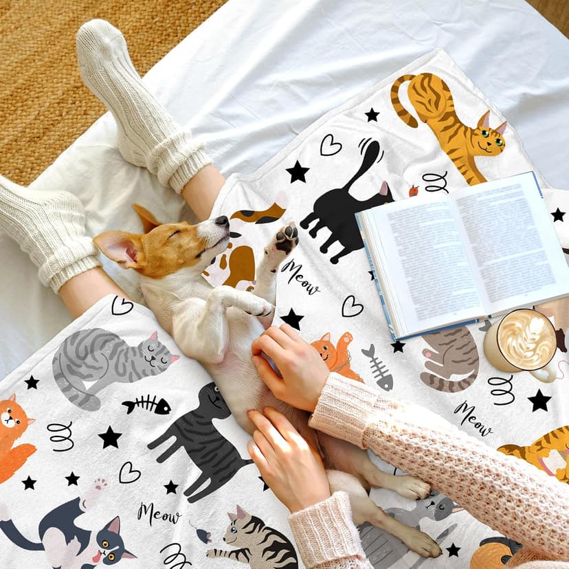 Cute Cat Blanket Animals Pet Pattern Gifts for Cat Lovers Soft Lightweight Flannel Throw Blankets for Kids Adults 50"x40" B09T3DVZCD
