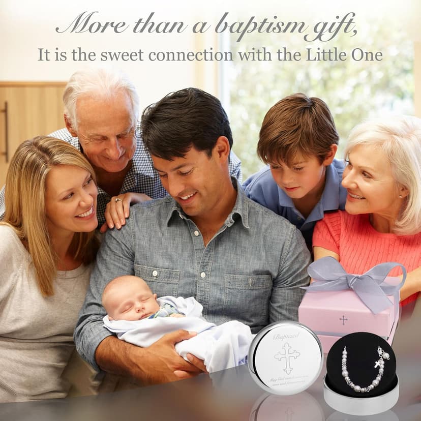 Baptism Bracelet in Sterling Silver and Cultured Pearls for Baby Girls, with Silver-plated Jewelry Keepsake Box, Great Catholic Christening and Baptism Gifts for Girl