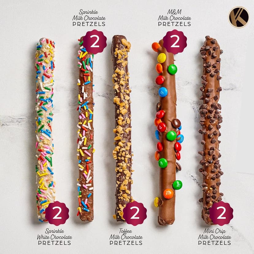 KREMERY Creamy Chocolate Cravings - Holiday Christmas Chocolate Covered Pretzel Rods Gift Basket, in Clear Tube (8 Pretzels, Assorted Sweet Toppings) Xmas Treats Food Arrangement, Kosher