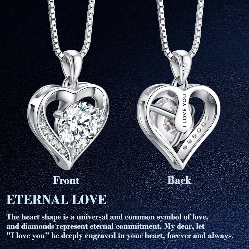 DALOJOE Moissanite Necklace for Women, 1-3 Carat Heart Necklace Engraved with 'I LOVE YOU', Birthday Gift for Wife, Anniversary Present for Wife Women, Jewelry Gifts for Christmas Valentine's Day