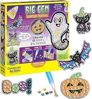 Creativity for Kids Halloween Big Gem Diamond Painting Kit | Create 13 Spooky Stickers & 2 Suncatchers with 1000+ Colorful Gems | Fun for Parties, Gifts & Seasonal Décor (Ages 6+)