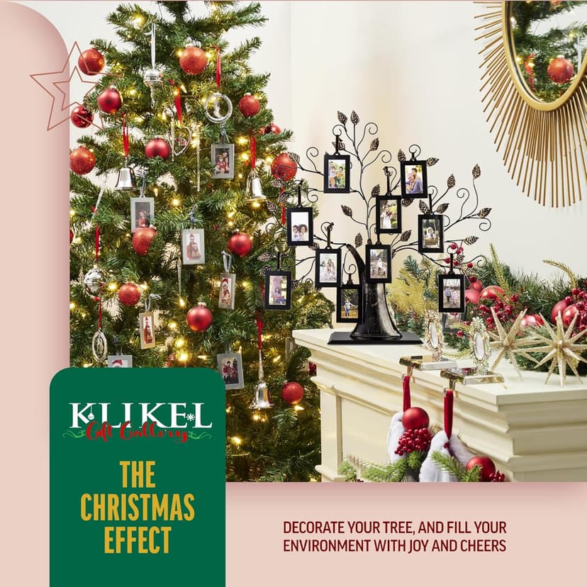 Klikel Family Tree Picture Frame Display with 10 Hanging Picture Photo Frames | Large 20 x 18 Metal Tree | 10 Ornamental 2x3 Frames